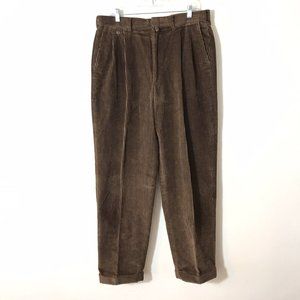 Vintage Y2K Tommy Hilfiger Brown Chunky Corduroy Trouser 36x32 Pleat Cuff Wide